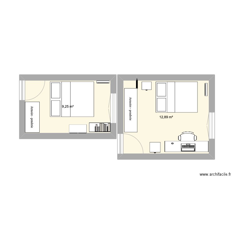 chambre clamart. Plan de 2 pièces et 22 m2