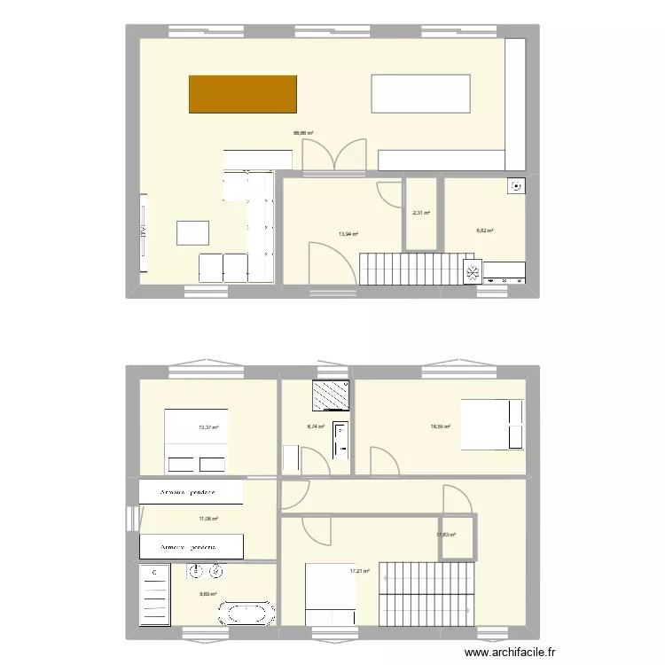 ETAGE. Plan de 11 pièces et 183 m²