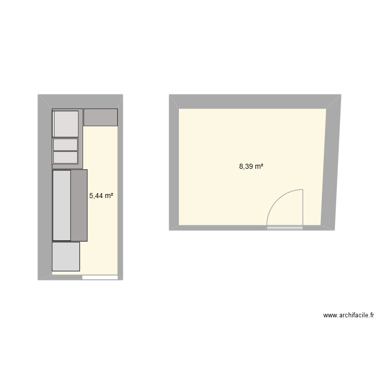 Cuisine + Arrière cuisine KAZDALERIE NANTS. Plan de 2 pièces et 14 m2