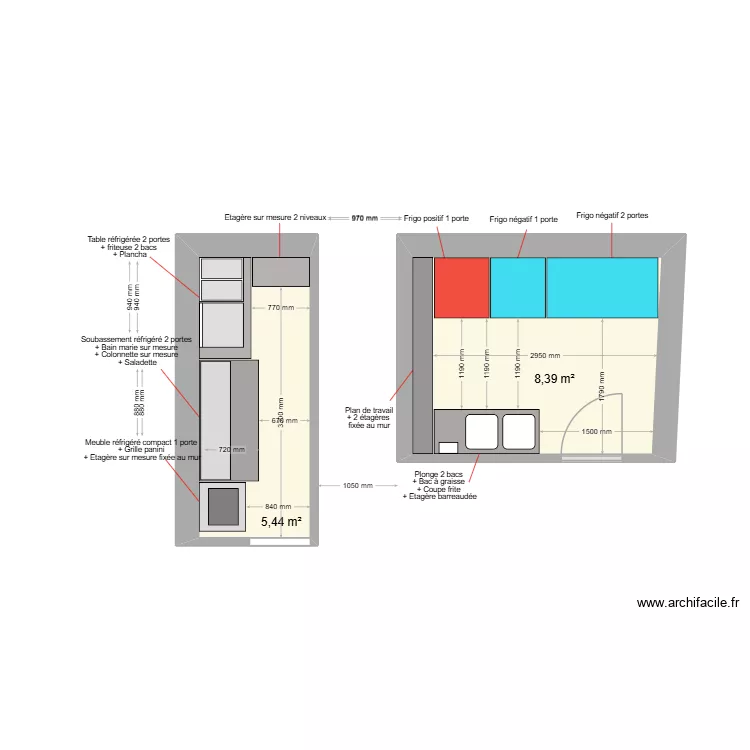 Cuisine + Arri&egrave;re cuisine KAZDALERIE NANTS. Plan de 