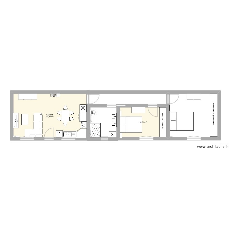 BARACAO. Plan de 2 pièces et 33 m2