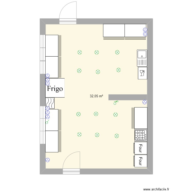 Cuisine. Plan de 1 pièce et 32 m2