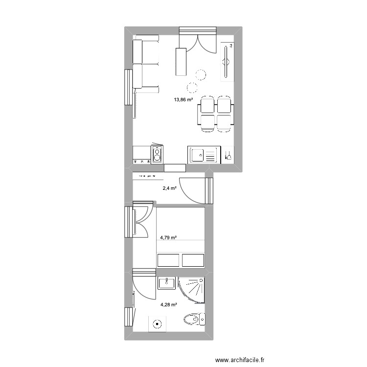 Appartement centre. Plan de 4 pièces et 25 m2