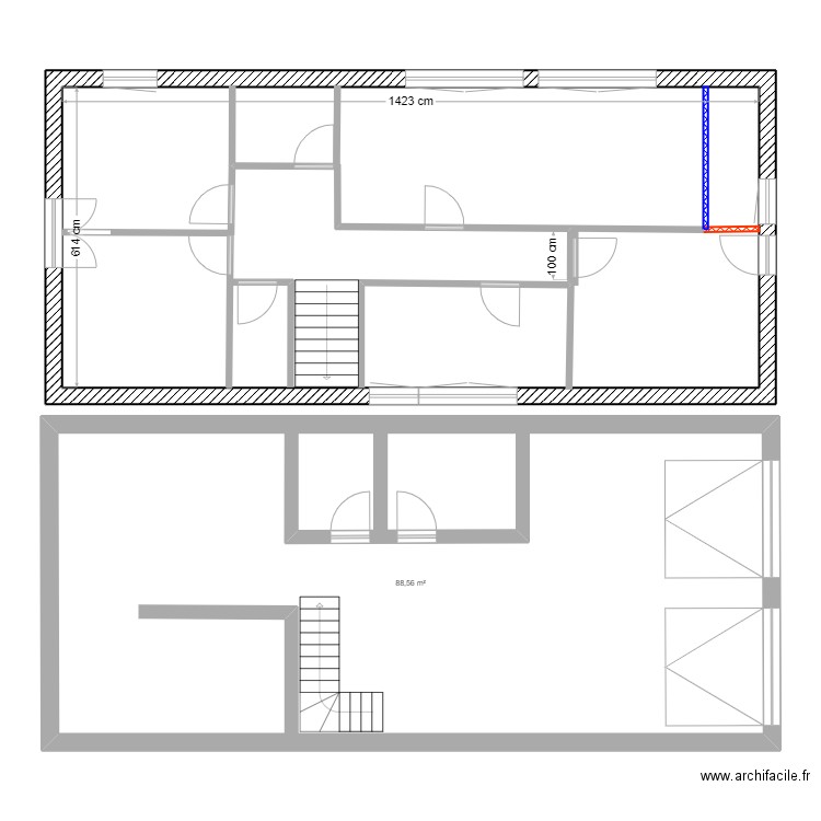 Etage Stève. Plan de 2 pièces et 176 m2