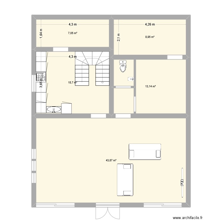 essaie de renovation. Plan de 5 pièces et 89 m2