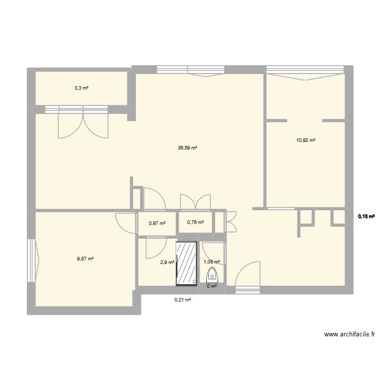 CAUZEAU. Plan de 13 pièces et 67 m2