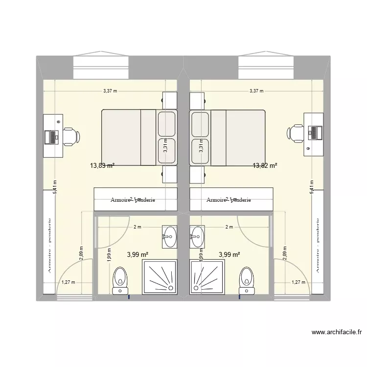 chambres salle de banquet 15 oct. Plan de 4 Pièces et 36 m²