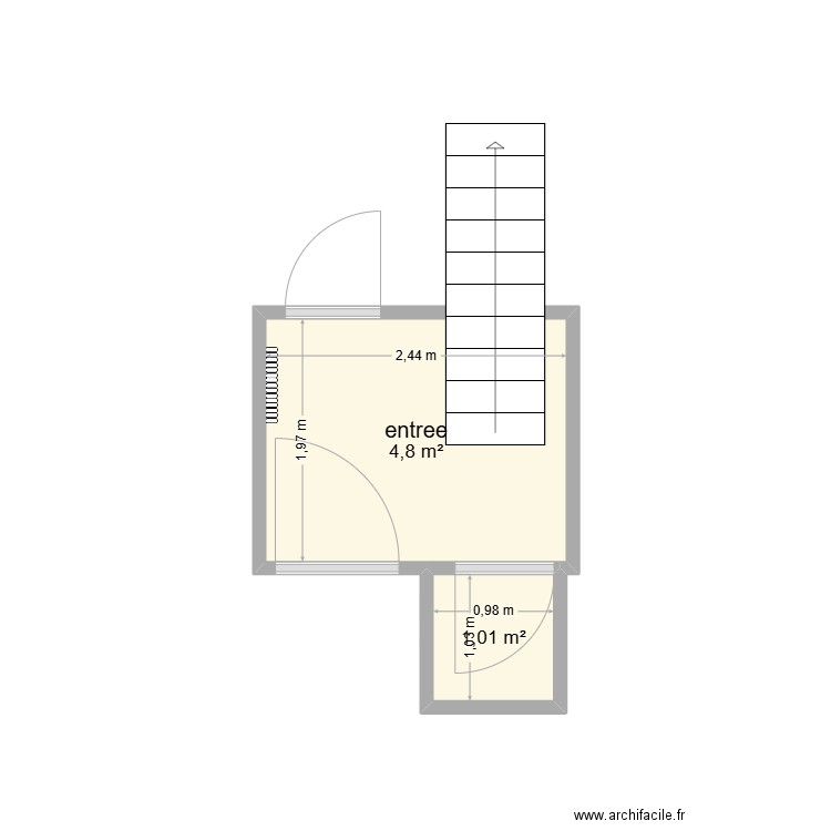 entree. Plan de 2 pièces et 6 m2