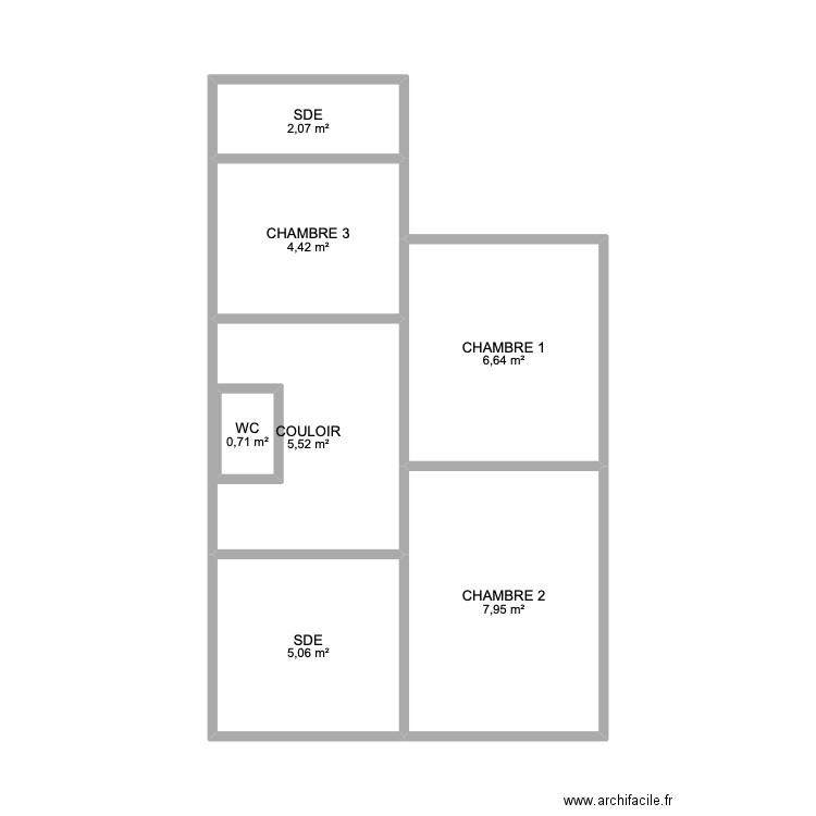 1er étage. Plan de 7 pièces et 33 m2