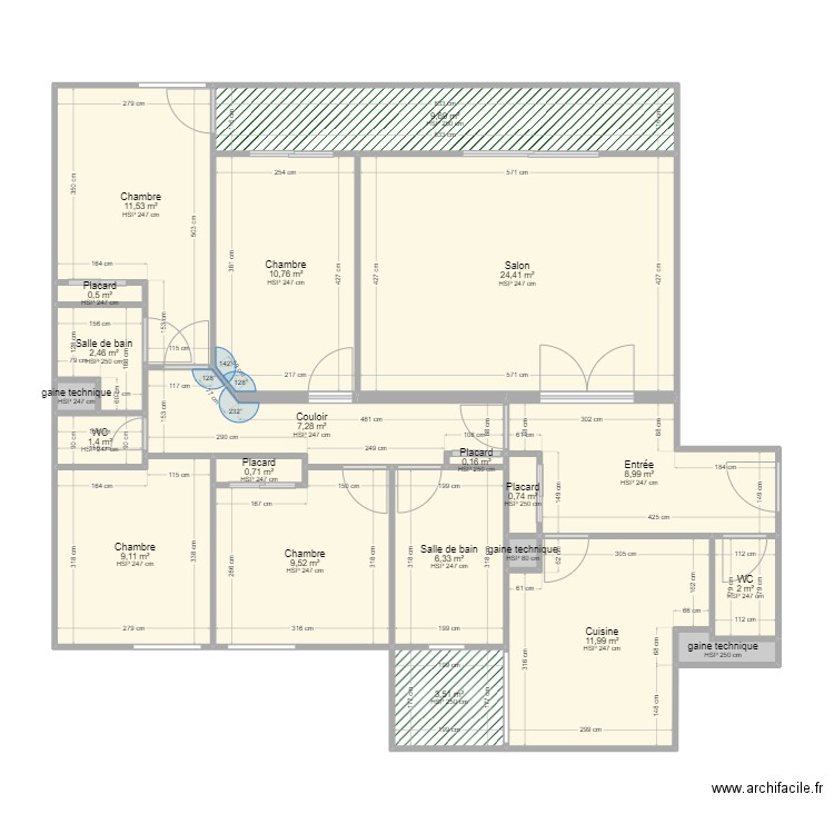 FRADET BIS. Plan de 21 pièces et 123 m2