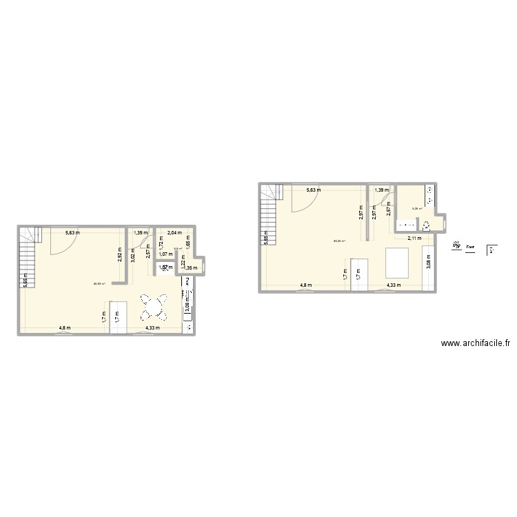RDC. Plan de 4 pièces et 103 m2