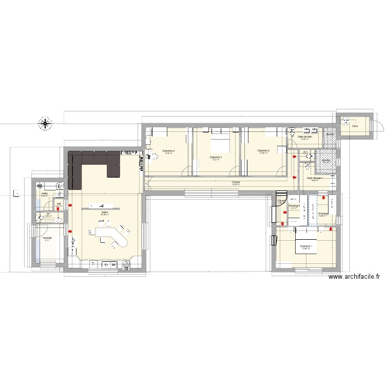 BJ projet 2 bis. Plan de 19 pièces et 149 m2