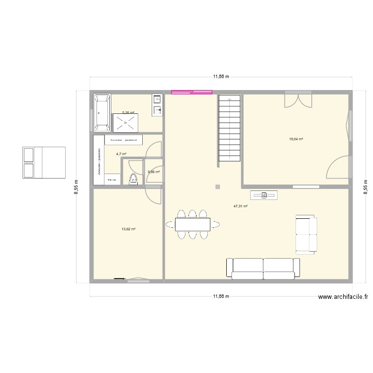 UR ONEA ETAGE apres travaux V7. Plan de 6 pièces et 91 m2