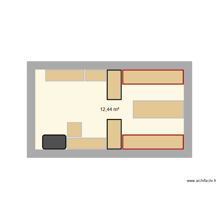 Etagères Box 2. Plan de 1 pièce et 12 m2