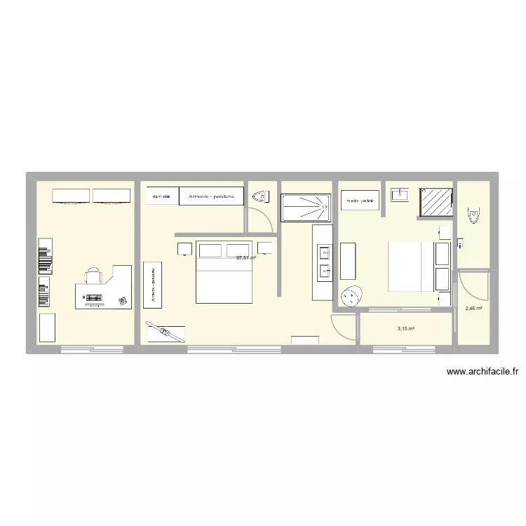 Extension mai 2026. Plan de 3  et 73 m²