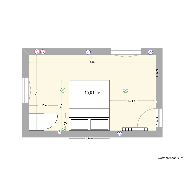 Projet chambre d'ami. Plan de 1 pièce et 15 m2