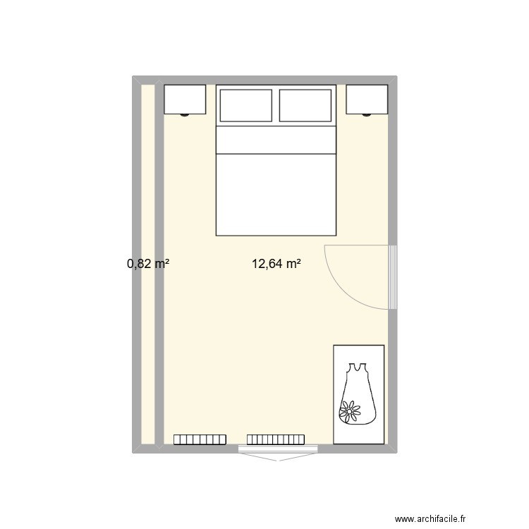 chambre devant. Plan de 2 pièces et 13 m2