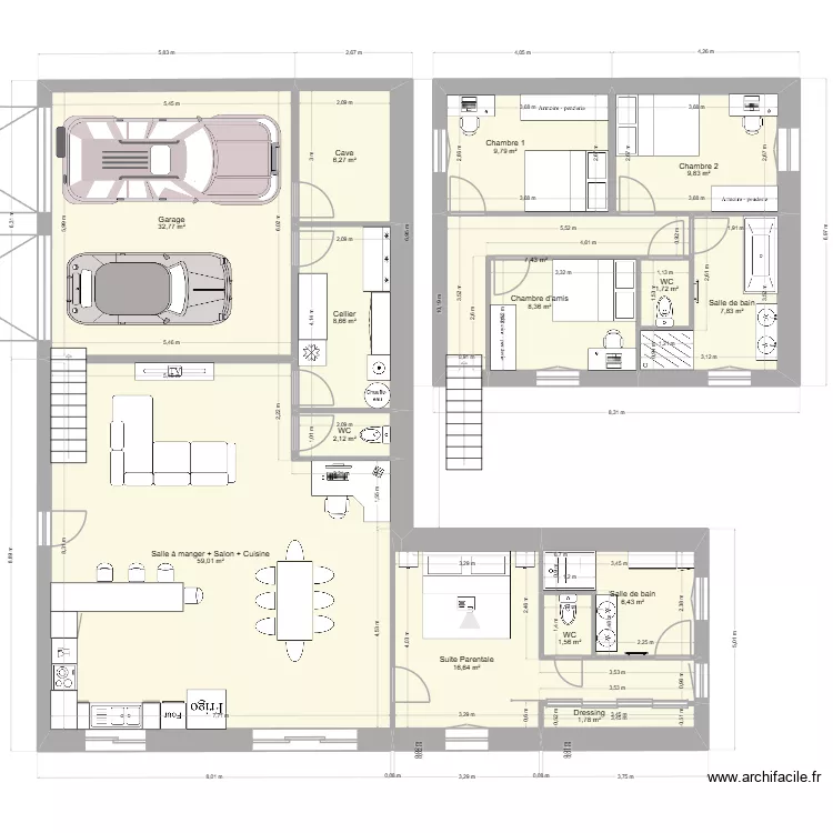plan maison Lo&iuml;c 1. Plan de 15  et 180 m²