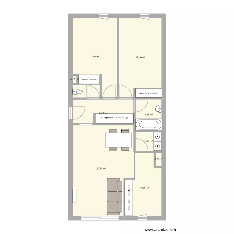 Maison. Plan de 9 Pièces et 67 m²
