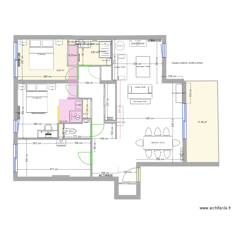 Appart Rossan T3_V2. Plan de 8 pièces et 26 m2