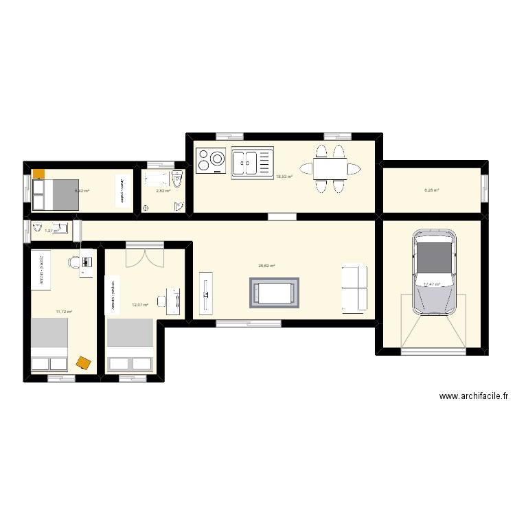 Plan Maison Z&D. Plan de 8 pièces et 107 m2
