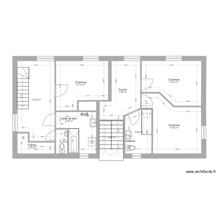 BAT 1 1er ETAGE. Plan de 11  et 72 m²