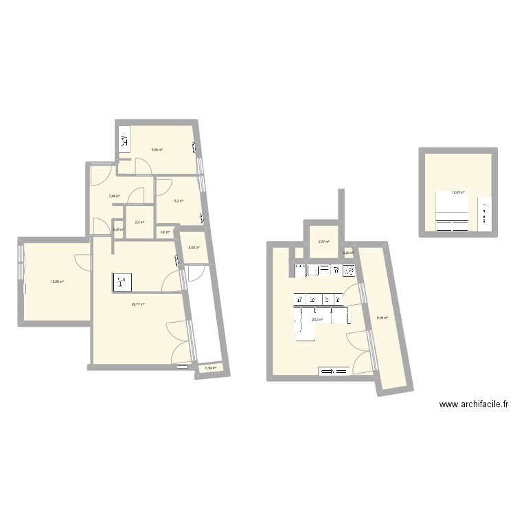 cucuc. Plan de 15 pièces et 116 m2