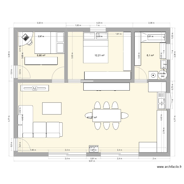 Idée 3. Plan de 4 pièces et 69 m2