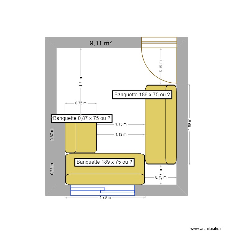 Petite Chambre. Plan de 1 pièce et 9 m2