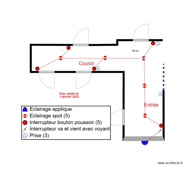 ELECTRICITE COULOIR et  ENTREE. Plan de 0 pièce et 0 m2