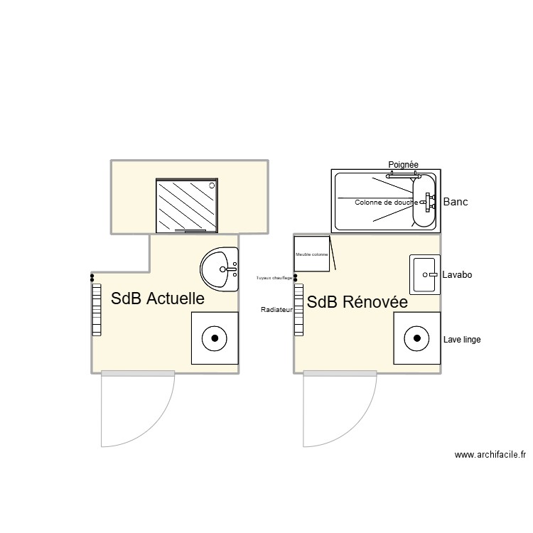 Salle de Bain 10 Chippe. Plan de 3 pièces et 6 m2
