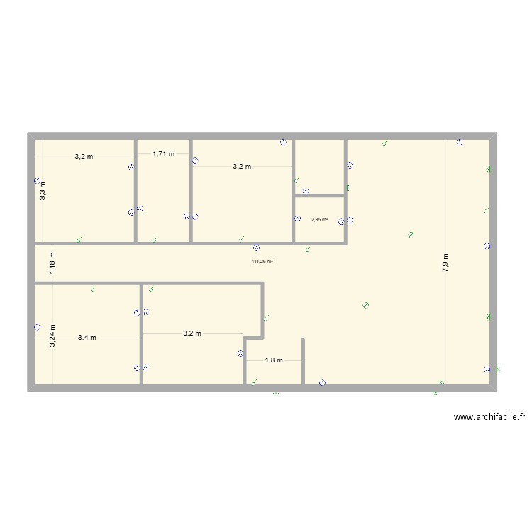 PRUNELLI. Plan de 2 pièces et 117 m2