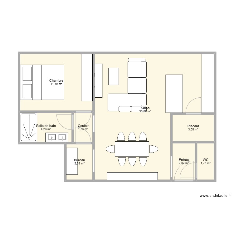 Appart awans. Plan de 8 pièces et 61 m2