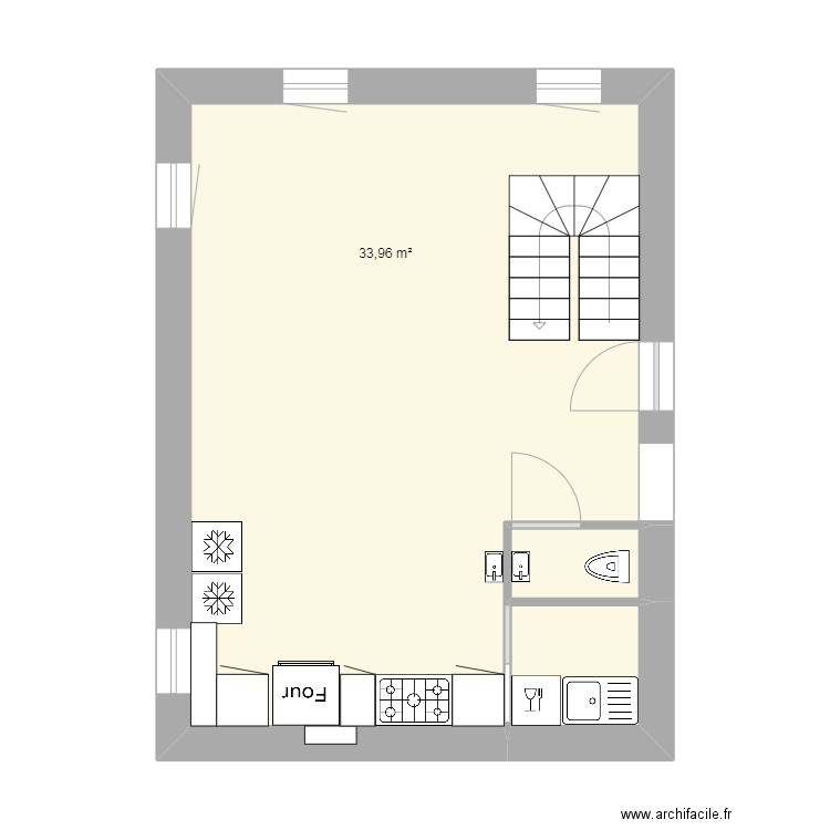 Local CUISINE2. Plan de 3 pièces et 37 m2