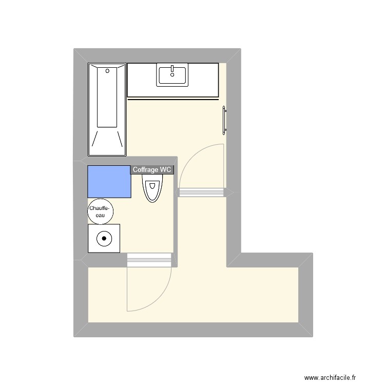 SDB / WC. Plan de 3 pièces et 12 m2