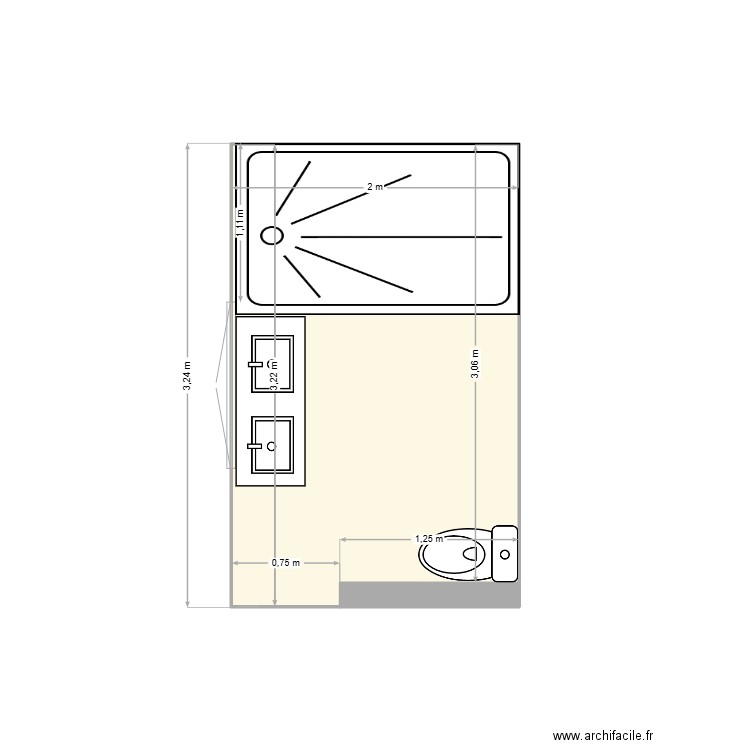 SALLE DE BAIN FOUAD/ILHAM. Plan de 2 pièces et 6 m2