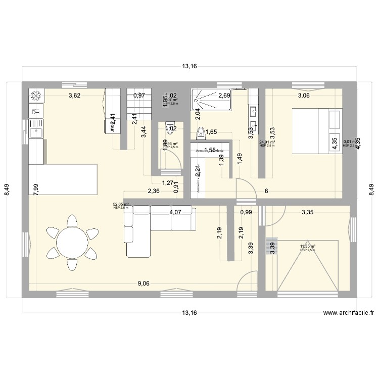 Maison Bompas. Plan de 6 pièces et 92 m2