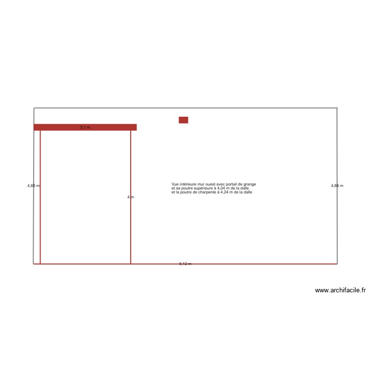 vue int&eacute;rieure mur ouest. Plan de 0 pièce et 0 m2