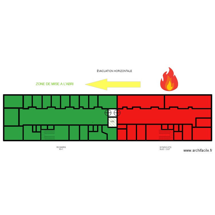 ROSIERS / ELSA 1ER ETAGE EVACUATION 2. Plan de 42 pièces et 681 m2