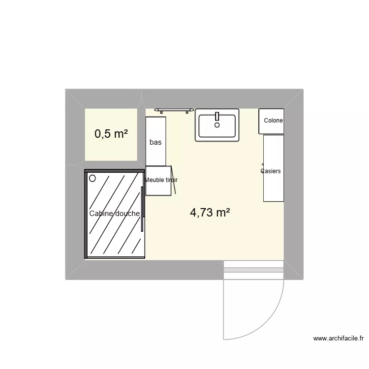 salle de bain. Plan de 2  et 5 m²