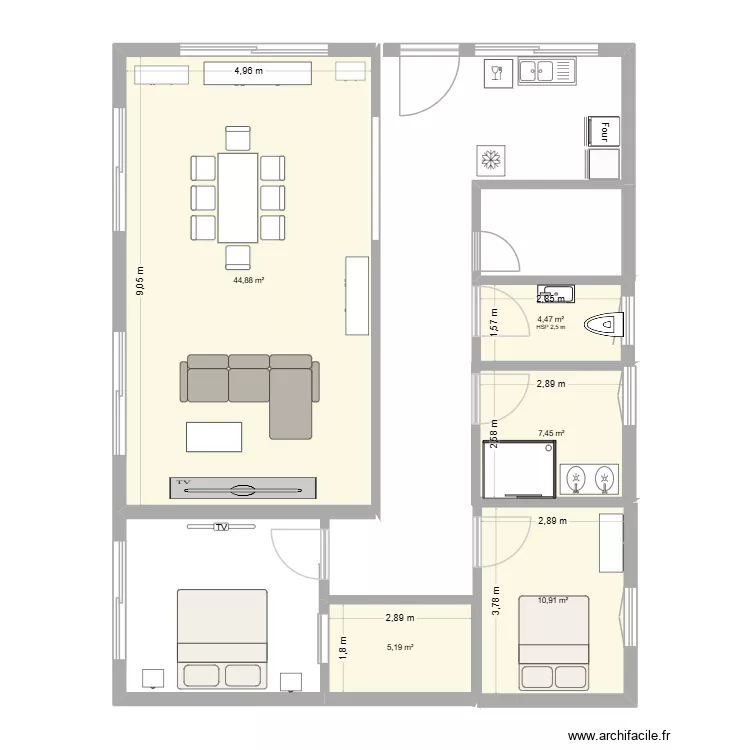 Construction maison La Villeneuve. Plan de 5  et 73 m²