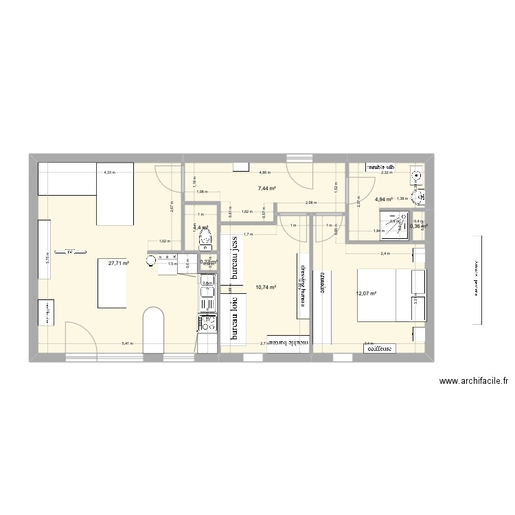 appartement wihr. Plan de 8 pièces et 65 m2