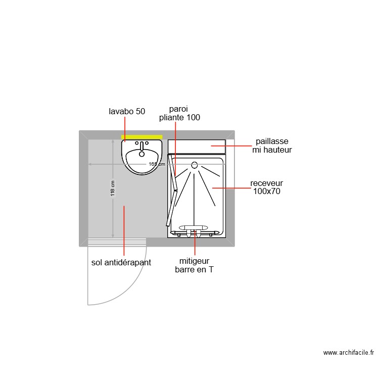 fraysse. Plan de 1 pièce et 2 m2