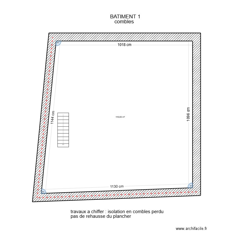  Bâtiment 1 comble akim. Plan de 1 pièce et 120 m2