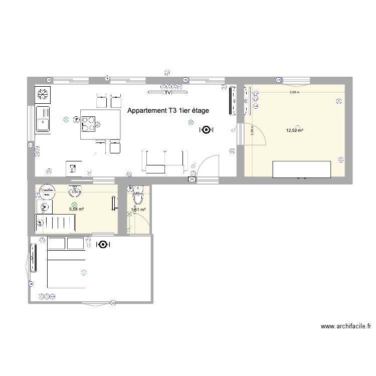 T3 1ier étage Courbin. Plan de 0 pièce et 0 m2