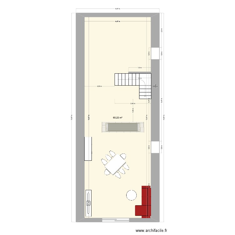 raph 2. Plan de 1 pièce et 60 m2