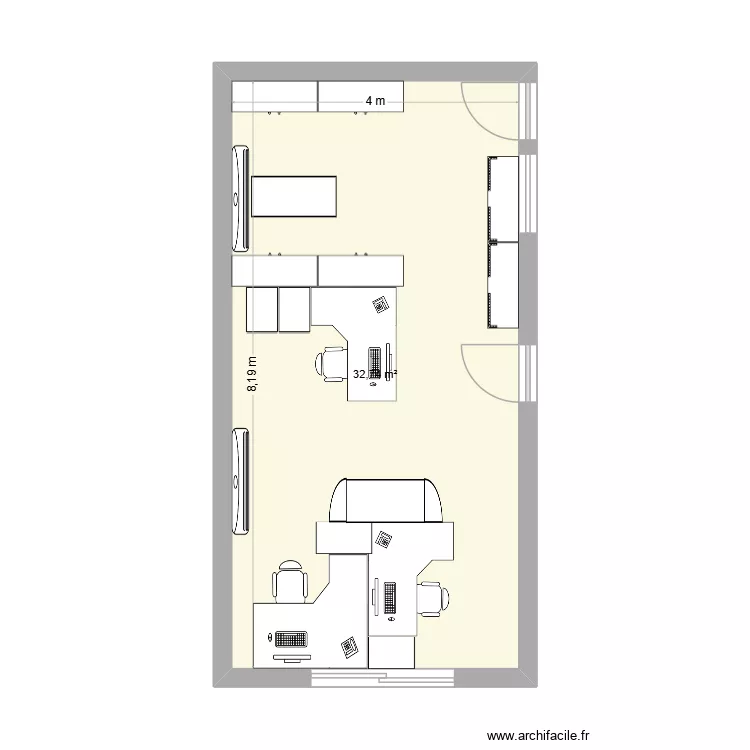 Bureau apres. Plan de 1  et 33 m²