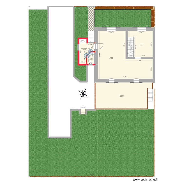 Rez de chauss&eacute; agrandissement entr&eacute;e, ajout garage terasse.. Plan de 0 pièce et 0 m2