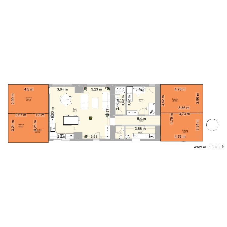 Rénovation final. Plan de 15 pièces et 205 m2
