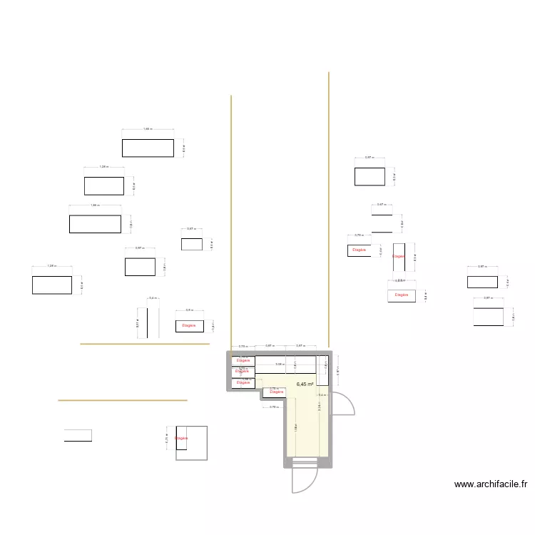 plan d&eacute;barras. Plan de 1  et 6 m²